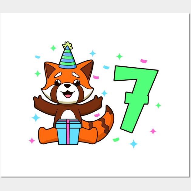 I am 7 with red panda - kids birthday 7 years old Wall Art by Modern Medieval Design